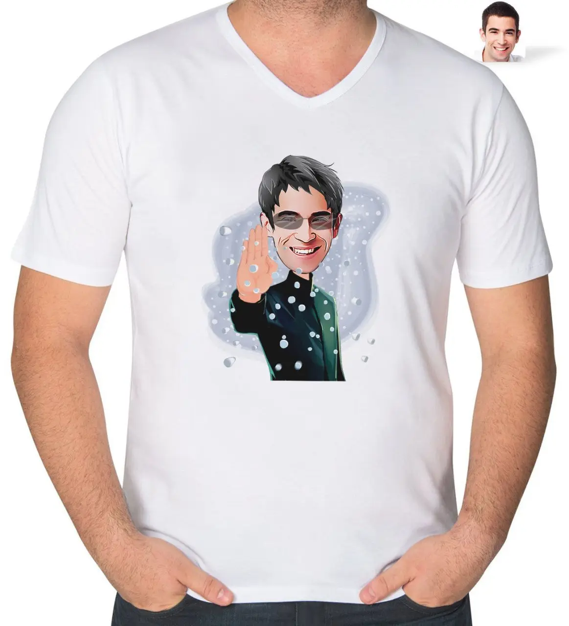 Kişiye Özel Matrix Neo Karikatürlü V Yaka Tişört-1