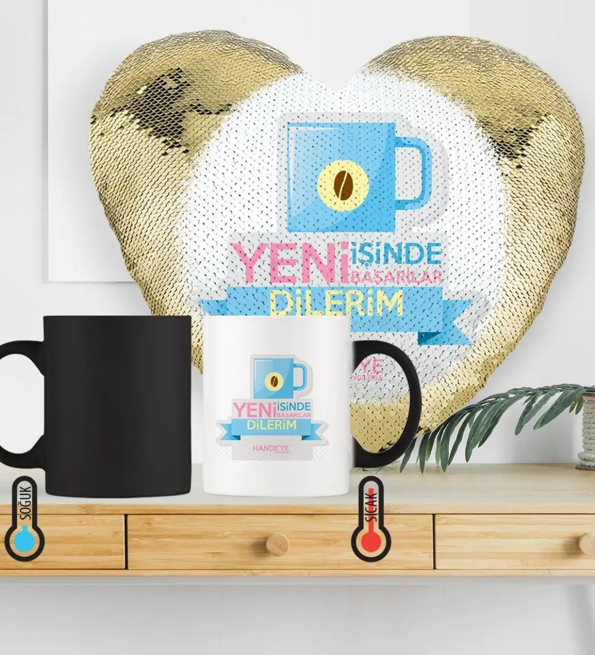 Kişiye Özel Yeni İş Tebrik Sihirli Set 4 (Altın Yaldız)