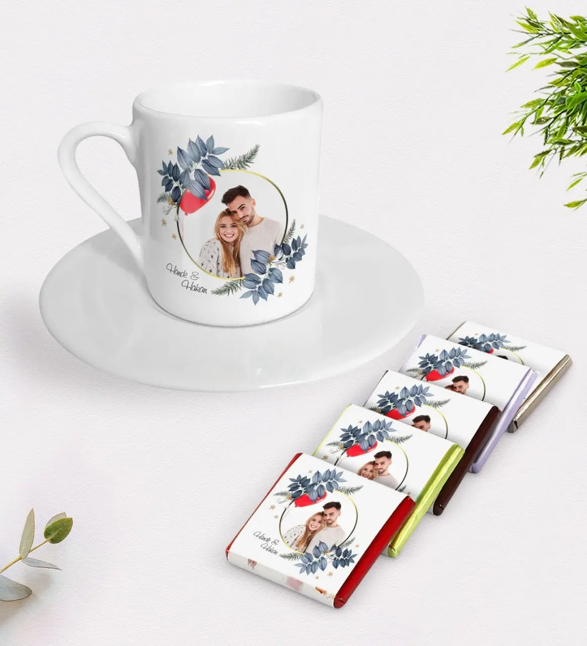 Kişiye Özel İsimli Fotoğraflı Türk Kahvesi Fincanı ve Çikolata Hediye Seti-34