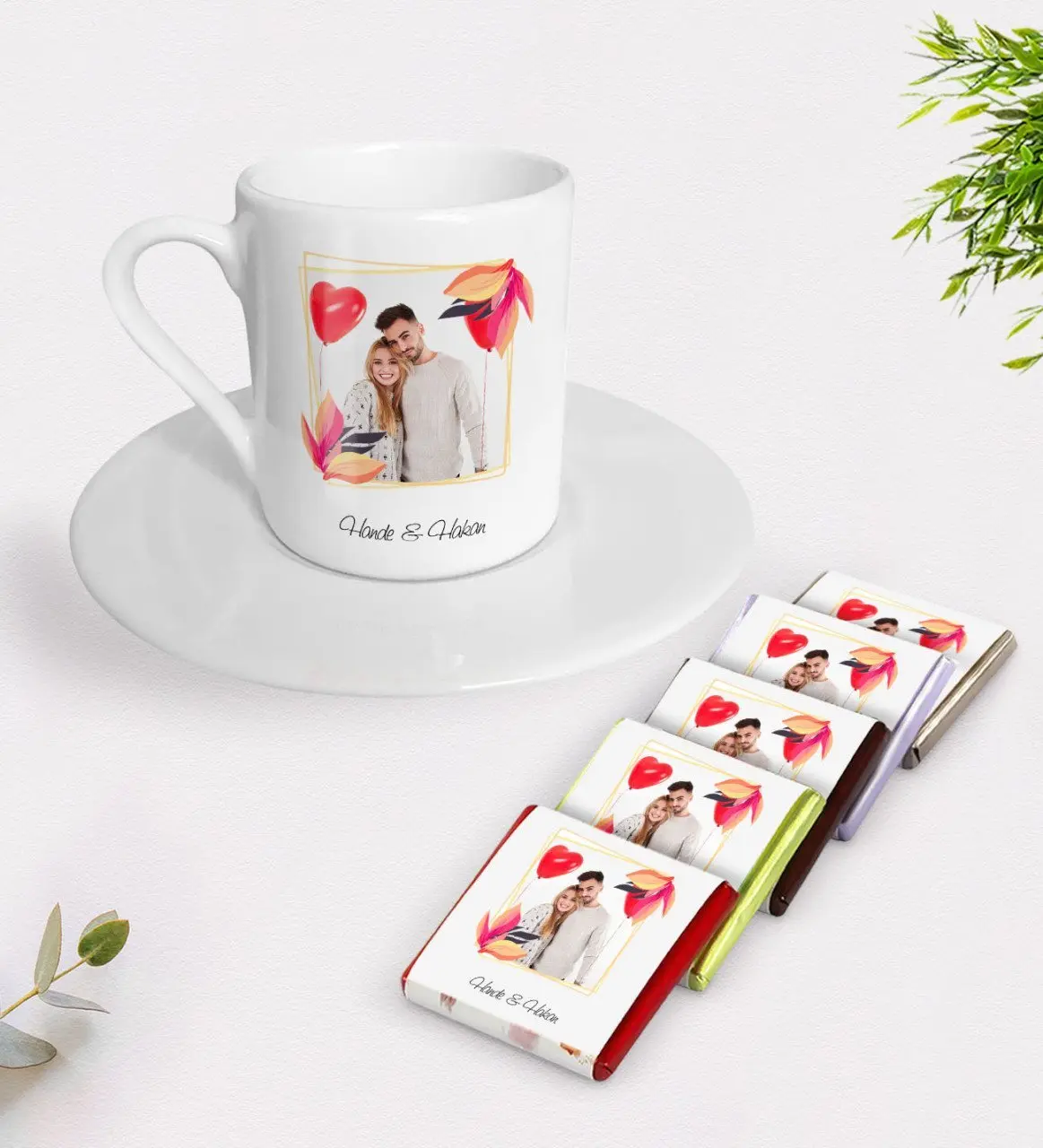 Kişiye Özel İsimli Fotoğraflı Türk Kahvesi Fincanı ve Çikolata Hediye Seti-28