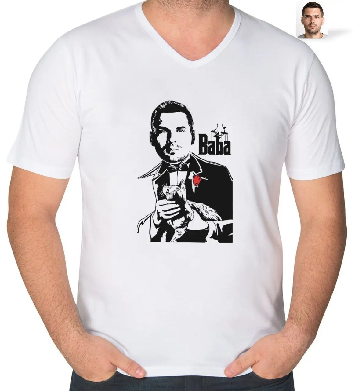 Kişiye Özel Godfather Silüet Tasarımlı V Yaka Tişört-4