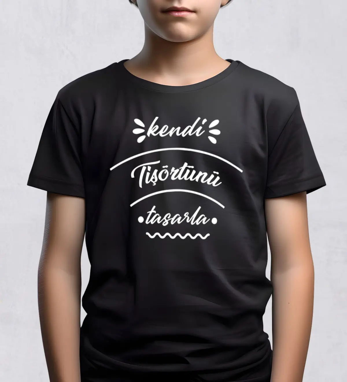 BK Gift Kişiye Özel Kendin Tasarla Siyah Yuvarlak Yaka Çocuk Tişört-1, Çocuğa Hediye, Eğlenceli T-shirt