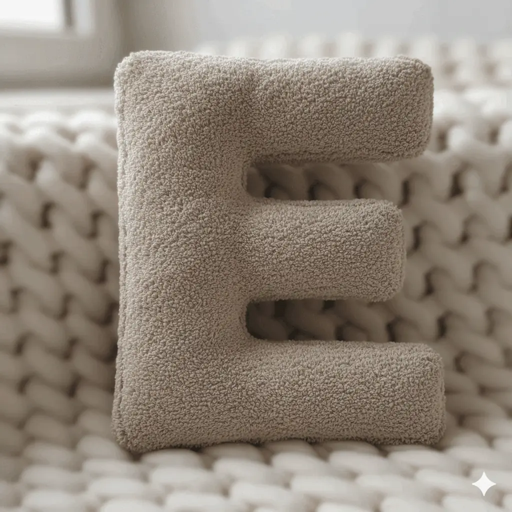 Litera, E Harfi, Yastık, Kırlent, Elyaf Dolgulu, Welsoft Kumaş, 40 Cm