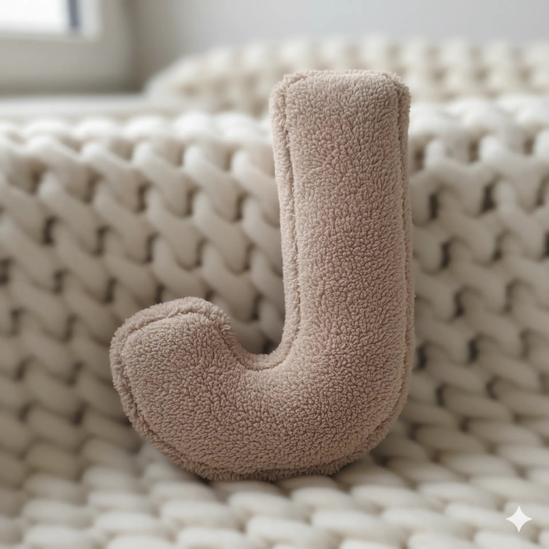 Litera, J Harfi, Yastık, Kırlent, Elyaf Dolgulu, Welsoft Kumaş, 40 Cm