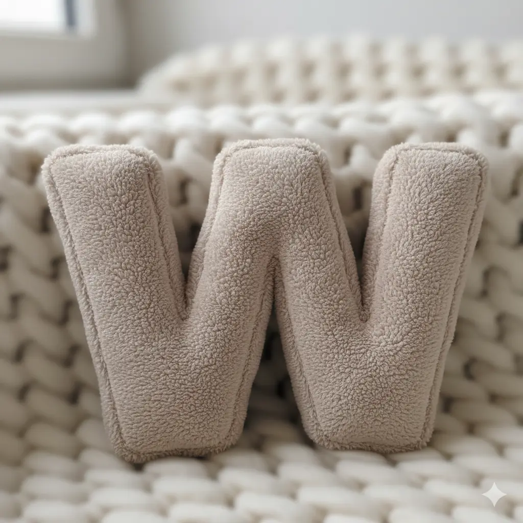 Litera, W Harfi, Yastık, Kırlent, Elyaf Dolgulu, Welsoft Kumaş, 40 Cm