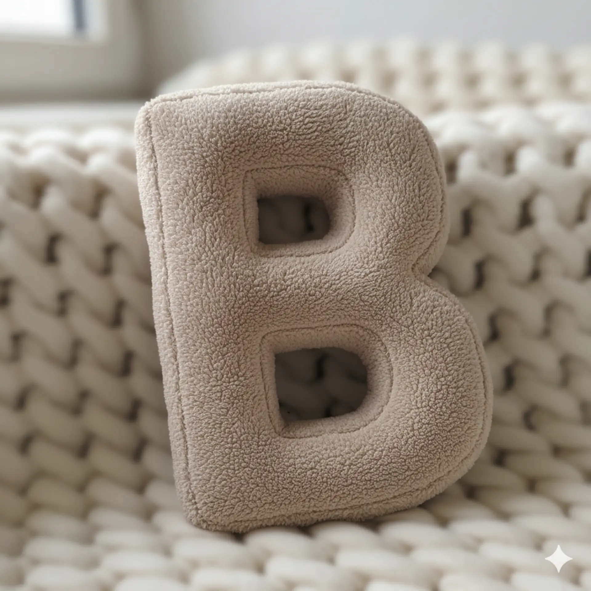 Litera, B Harfi, Yastık, Kırlent, Elyaf Dolgulu, Welsoft Kumaş, 40 Cm