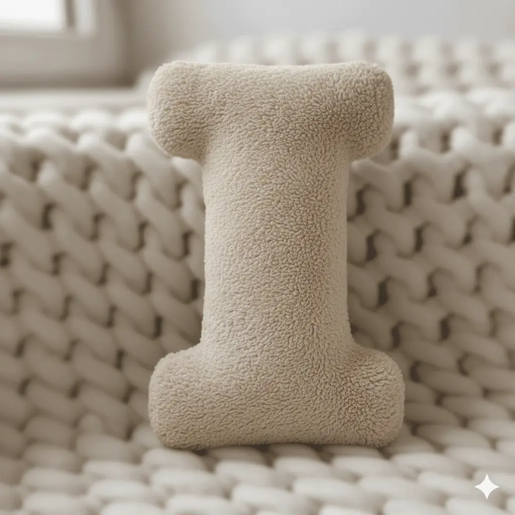 Litera, I Harfi, Yastık, Kırlent, Elyaf Dolgulu, Welsoft Kumaş, 40 Cm