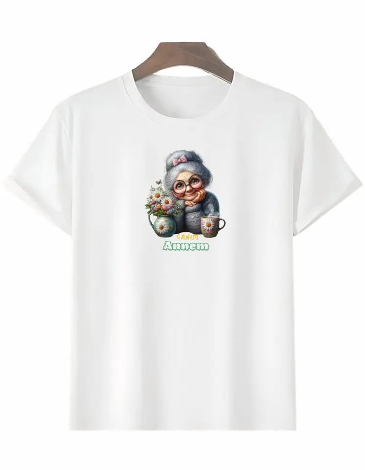 Anneler Gününe Özel Tasarım Canım Annem Baskılı T-shirt - Beyaz
