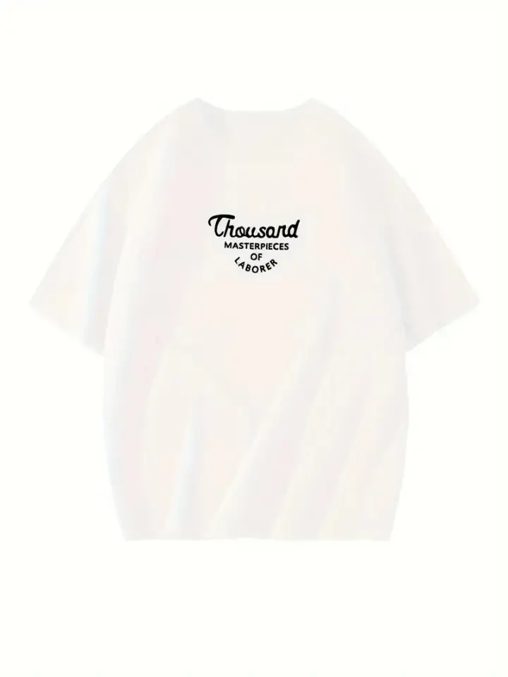 Thousand Baskılı Oversize Bisiklet Yaka T-shirt - Beyaz