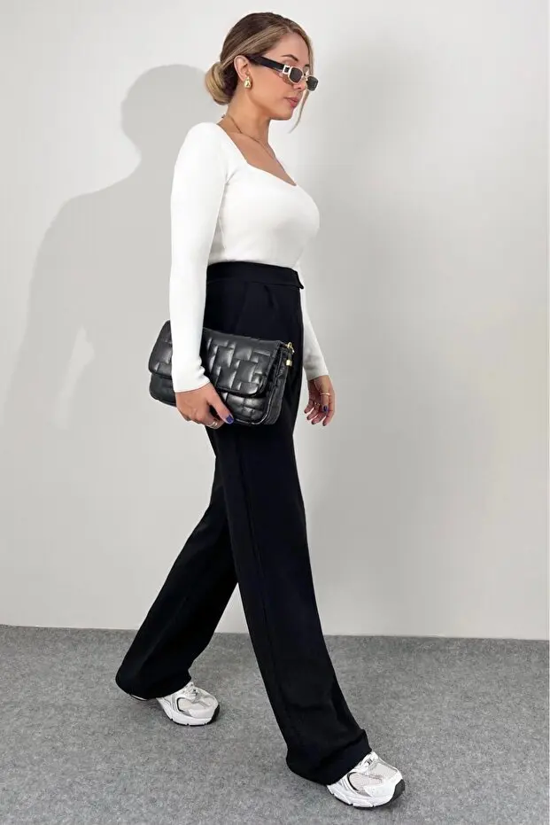 Kadın Yüksek Bel Cepli Cırt Kapama Janjan Krep Pantolon