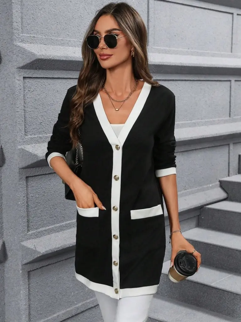 Kadın Uzun Kollu Cepli önden Düğmeli Uzun Modal Ceket Hırka