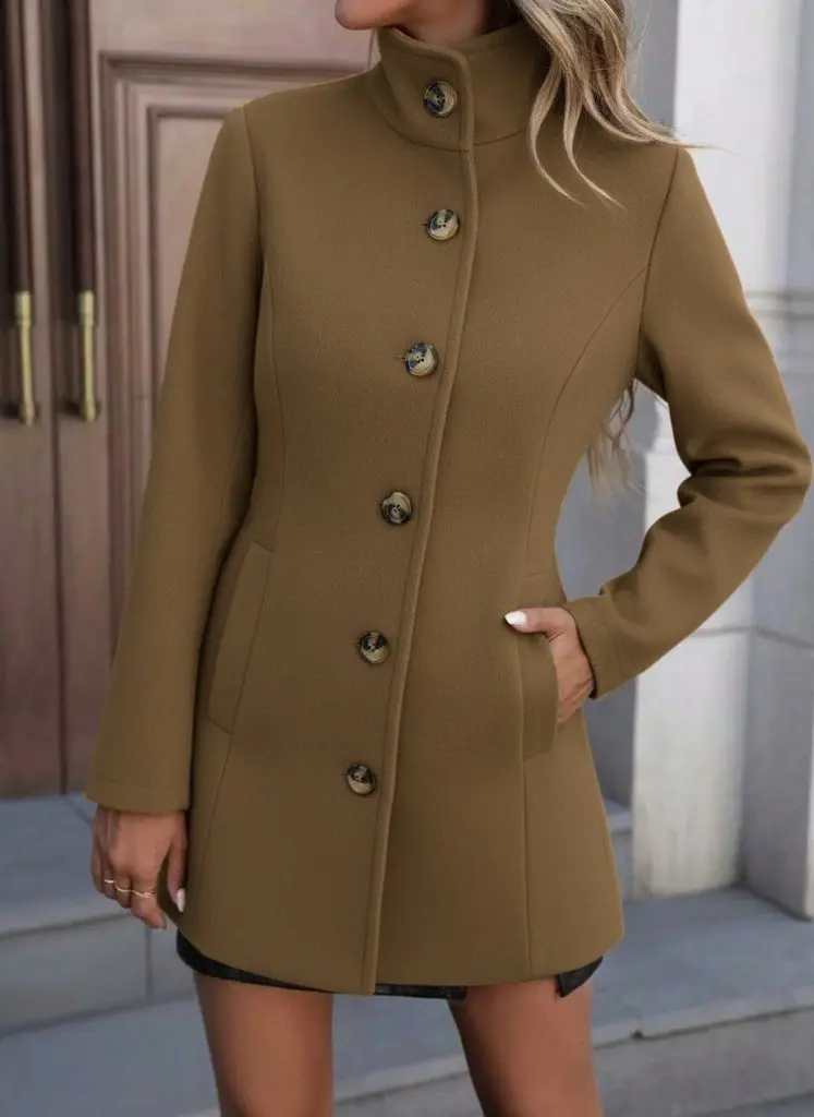 Kadın Uzun Kollu Yakalı önden Düğmeli Astarsız Ithal Kaşe Kahve Kaban