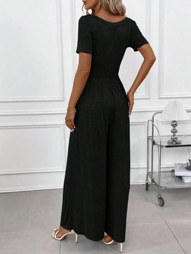 Kadın Kısa Kollu Yuvarlak Yaka Geniş Paçalı Bürümcük Tulum