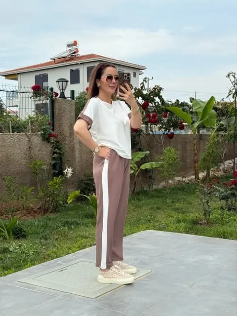 Kadın Modal Dokulu Kumaş Yanı şeritli Takım