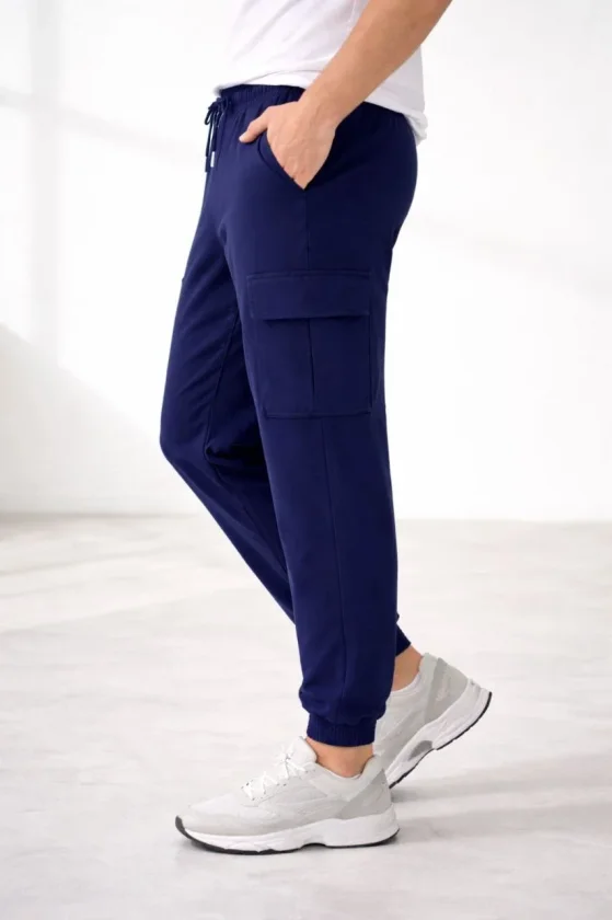 Erkek Jogger Eşofman Altı Regular Fit , Kargo Cepli, Lastikli Paça, Günlük Spor Pantolon - Lacivert